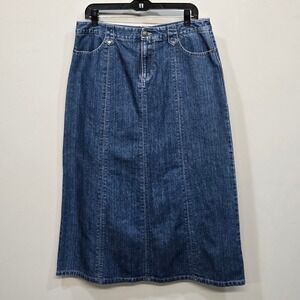 Vintage 90s Eddie Bauer Denim Maxi Skirt 10 A Line Y2K Cottage Western Pockets